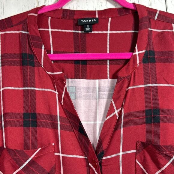 Torrid Red Plaid Button Front Shirt Dress Size 2X Casual Grunge Cozy Plus - Picture 13 of 15